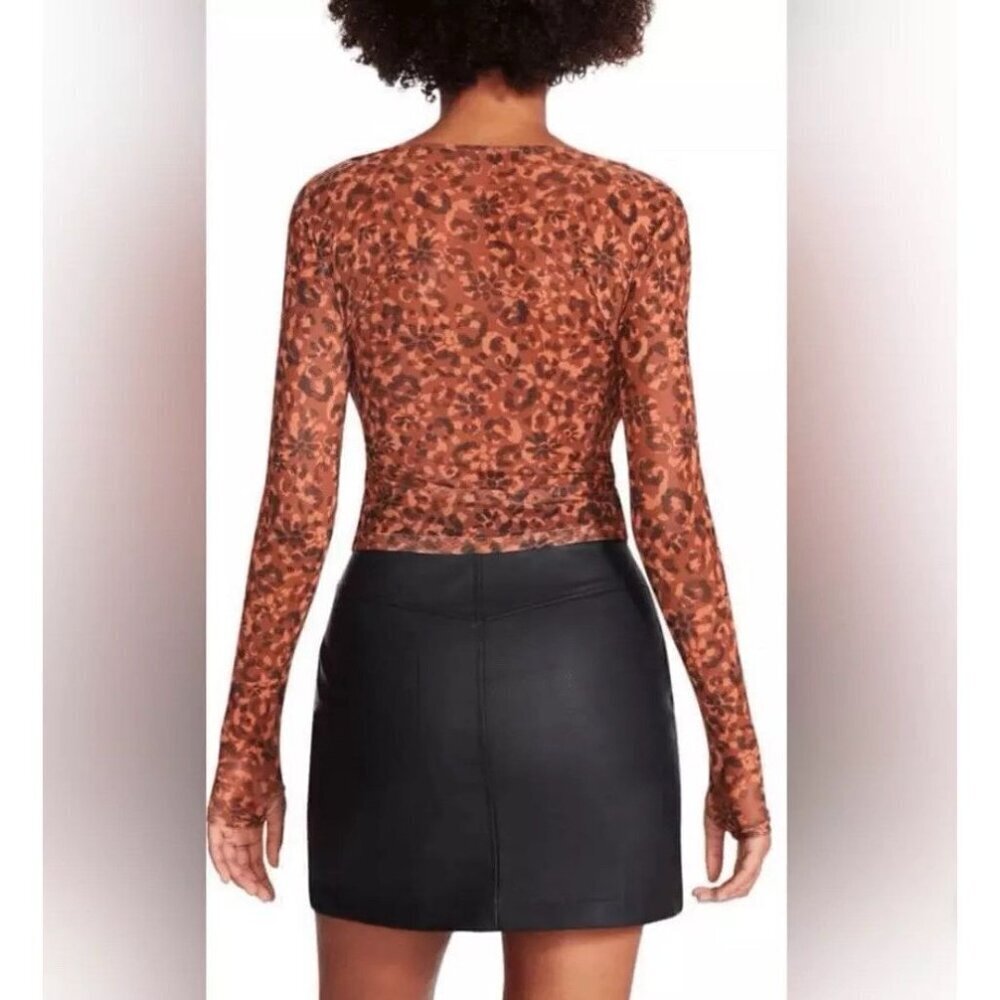 NWT Steve Madden Women’s Hayden Long Sleeve Sheer Brown Square Neck Top - Sz 2X - Picture 3 of 9